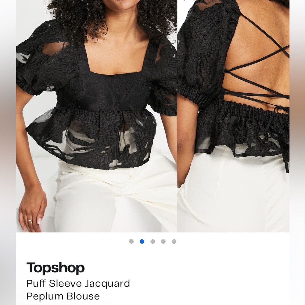 NWT Topshop Puff Sleeve Jaquard Peplum blouse